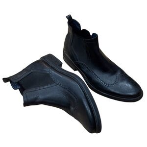 Blue Island Black Leather Ankle Boots